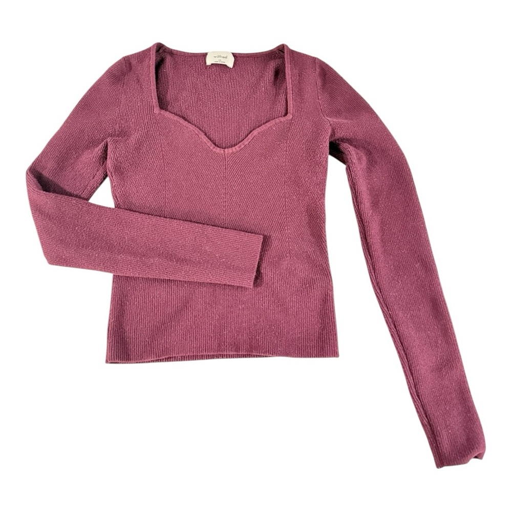 Wilfred Deep Purple Ribbed Knit Top, Unique Neckline, Long Sleeved Size XS